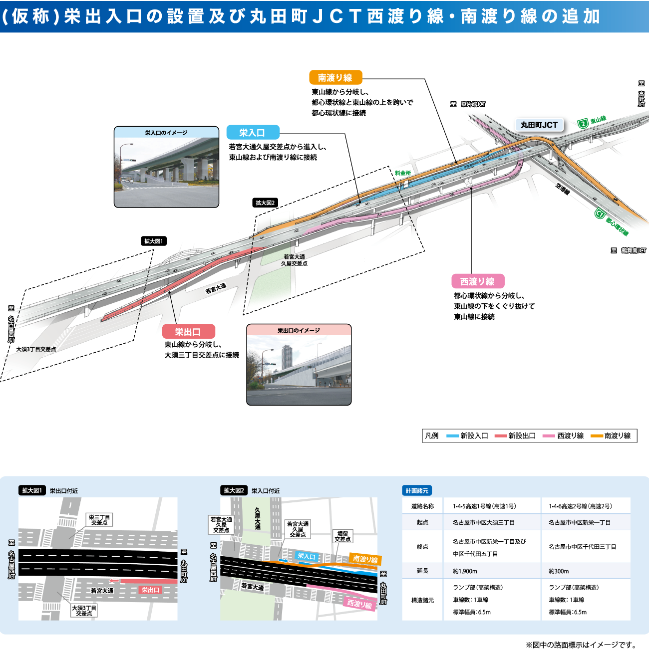 栄出入口の設置、丸田町JCT西渡り線・南渡り線の追加