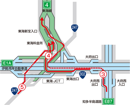 他の道路から4号東海線に向かうルートを解説します。