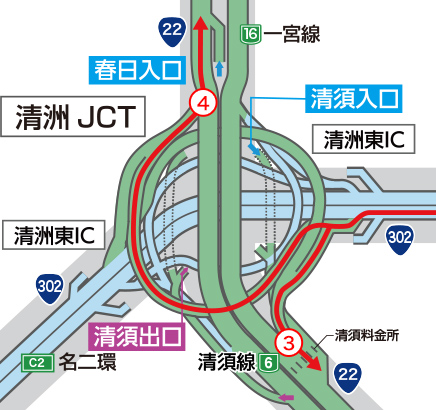 名二環内回りから名古屋高速に入る走行ルート